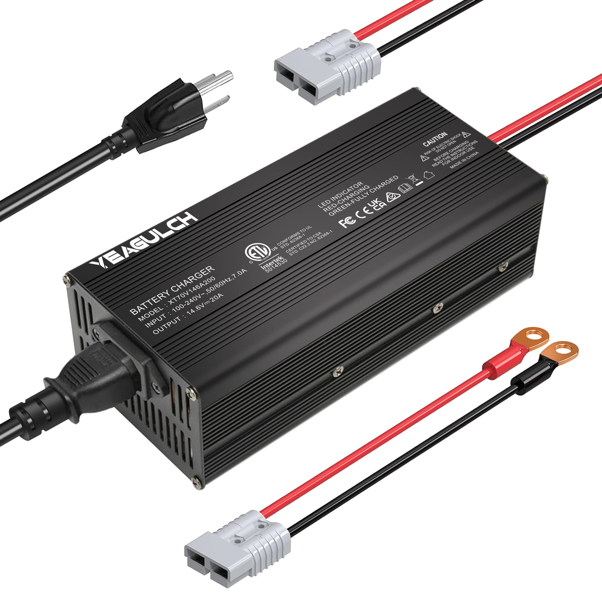 Yeagulch 14.6V 20A LiFePO4 Battery Charger, 14.6V Lithium Battery Charger