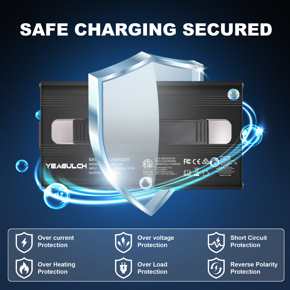 Battery charging illustration for the YEAGULCH LiFePO4 charger